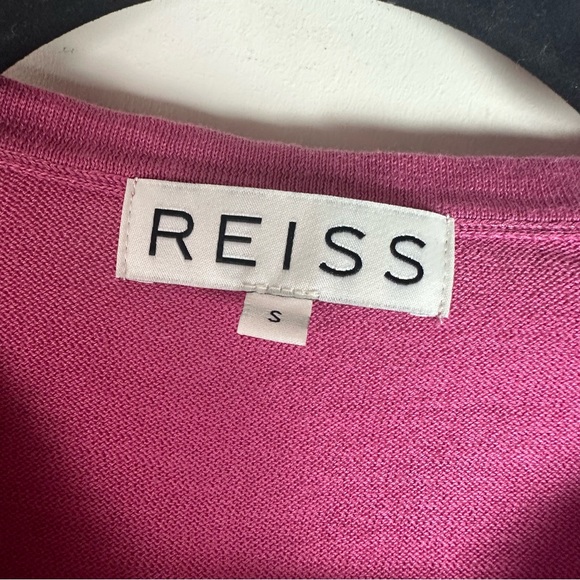 Reiss Pink V-Neck Soft 100% Cotton Ribbed Trim Pull On Long Sleeve Sweater S - Picture 8 of 14